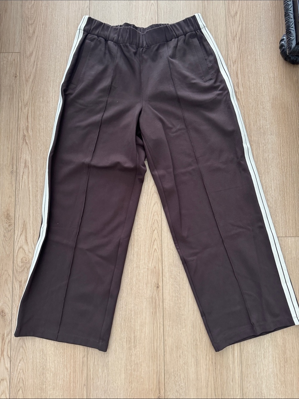 Womens Brown Track Pants with White Side Stripes